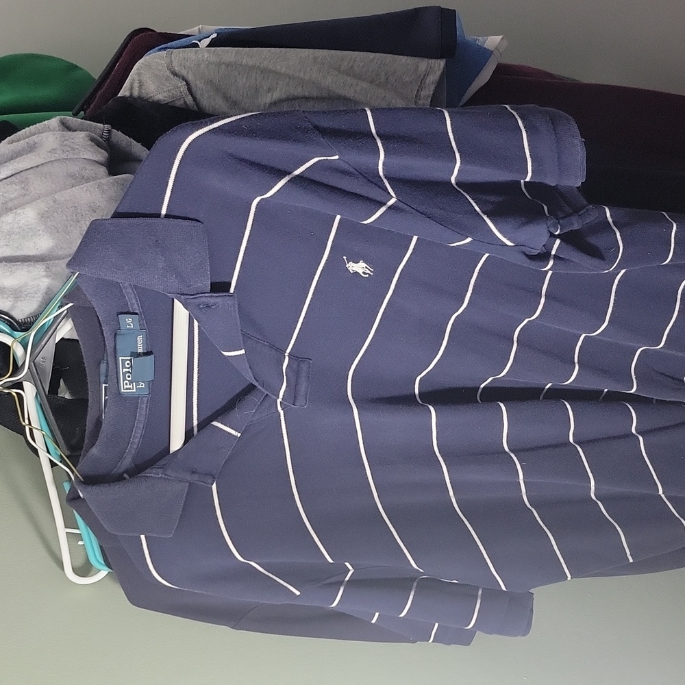 Navy and White Polo Ralph Lauren Polo Shirt Large